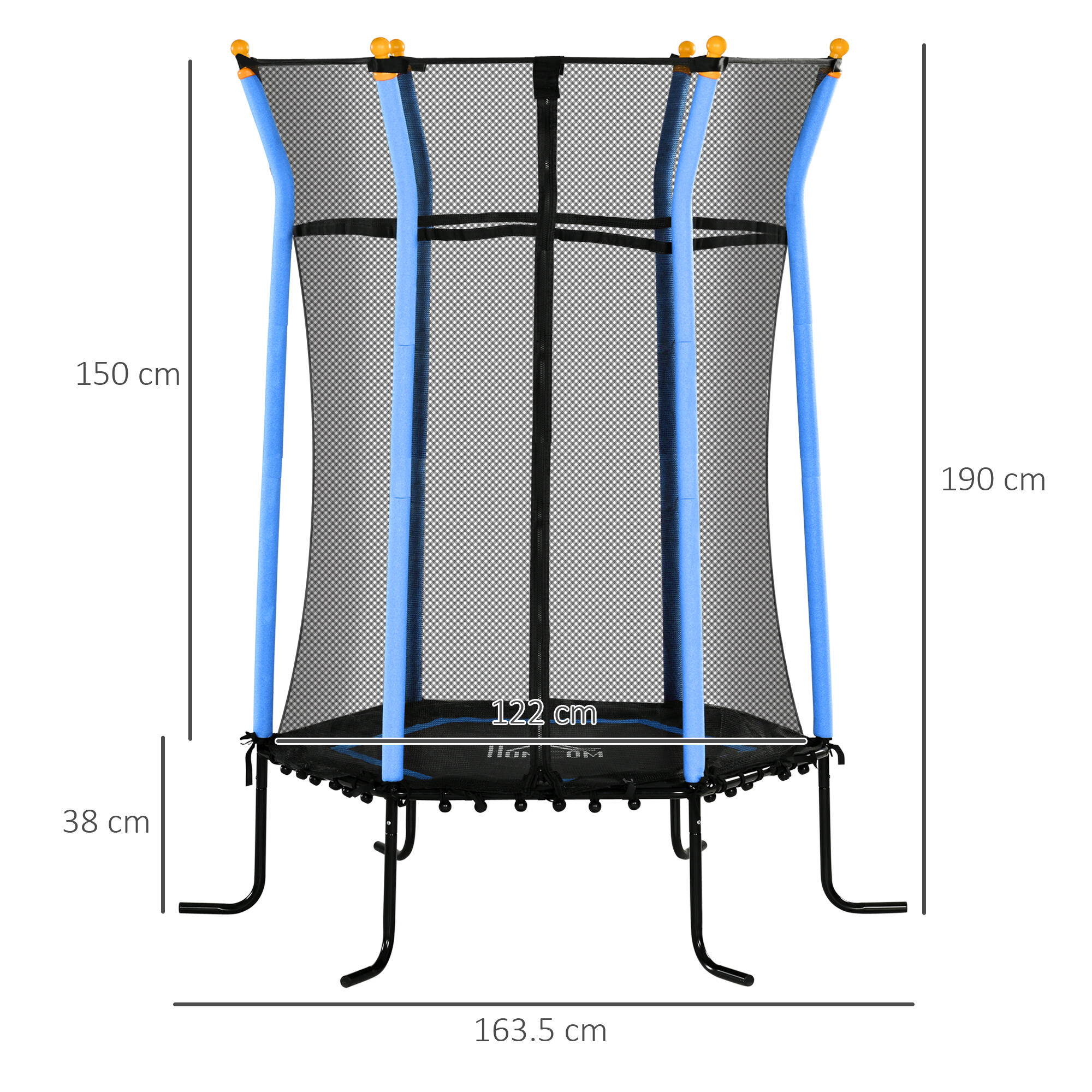HOMCOM Tappeto Elastico per Bambini con Ingresso a Zip e Pali Imbottiti Azzurro 3/7
