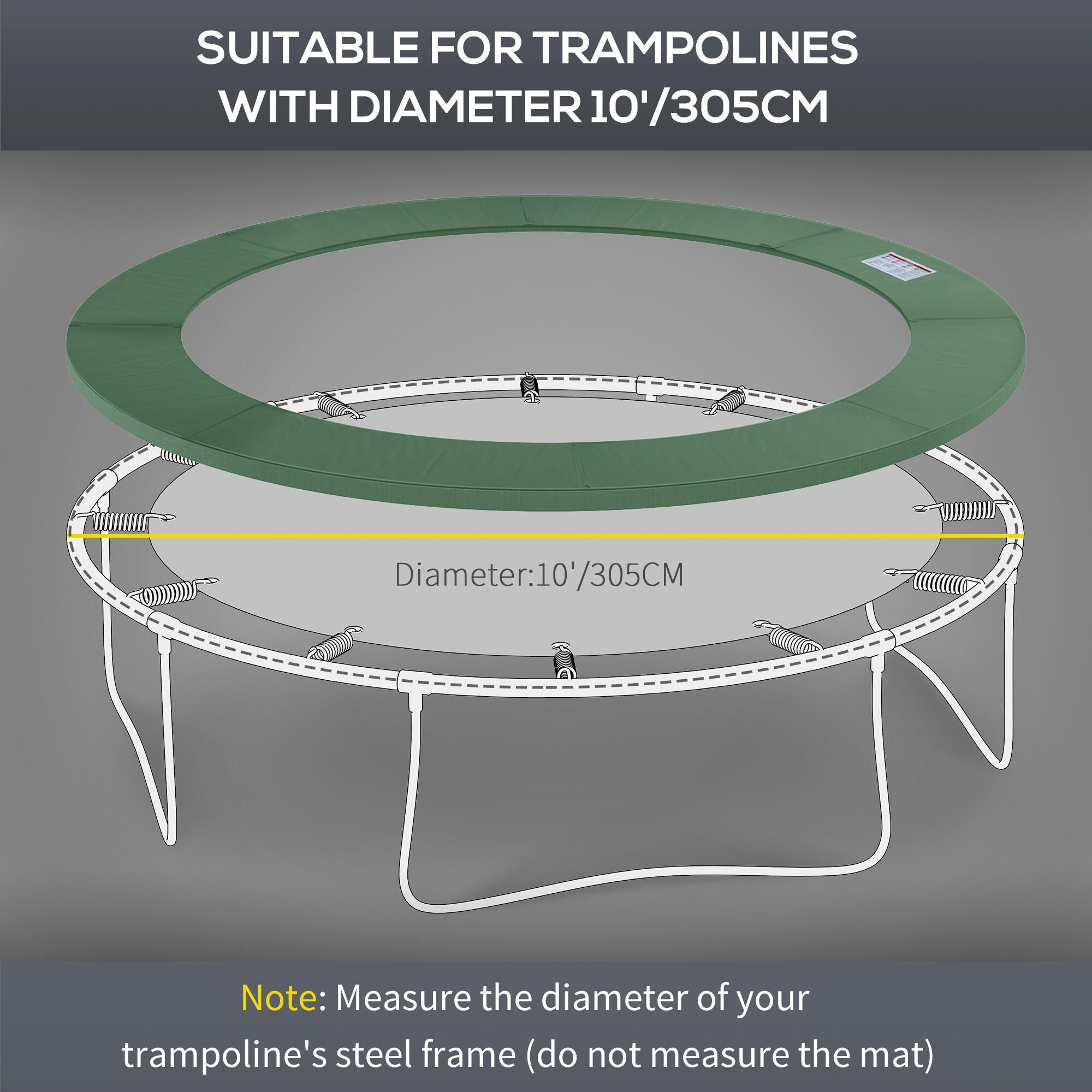 HOMCOM Copertura di Protezione per Trampolino Elastico Ø305cm Verde 5/7