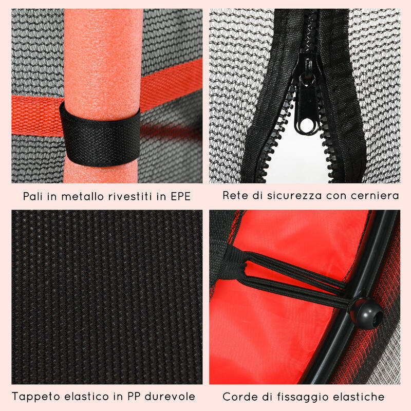 HOMCOM Trambulina  pentru Copii 3-10 Ani Ø1,6X1,9M si Plasa de siguranta Rosie
