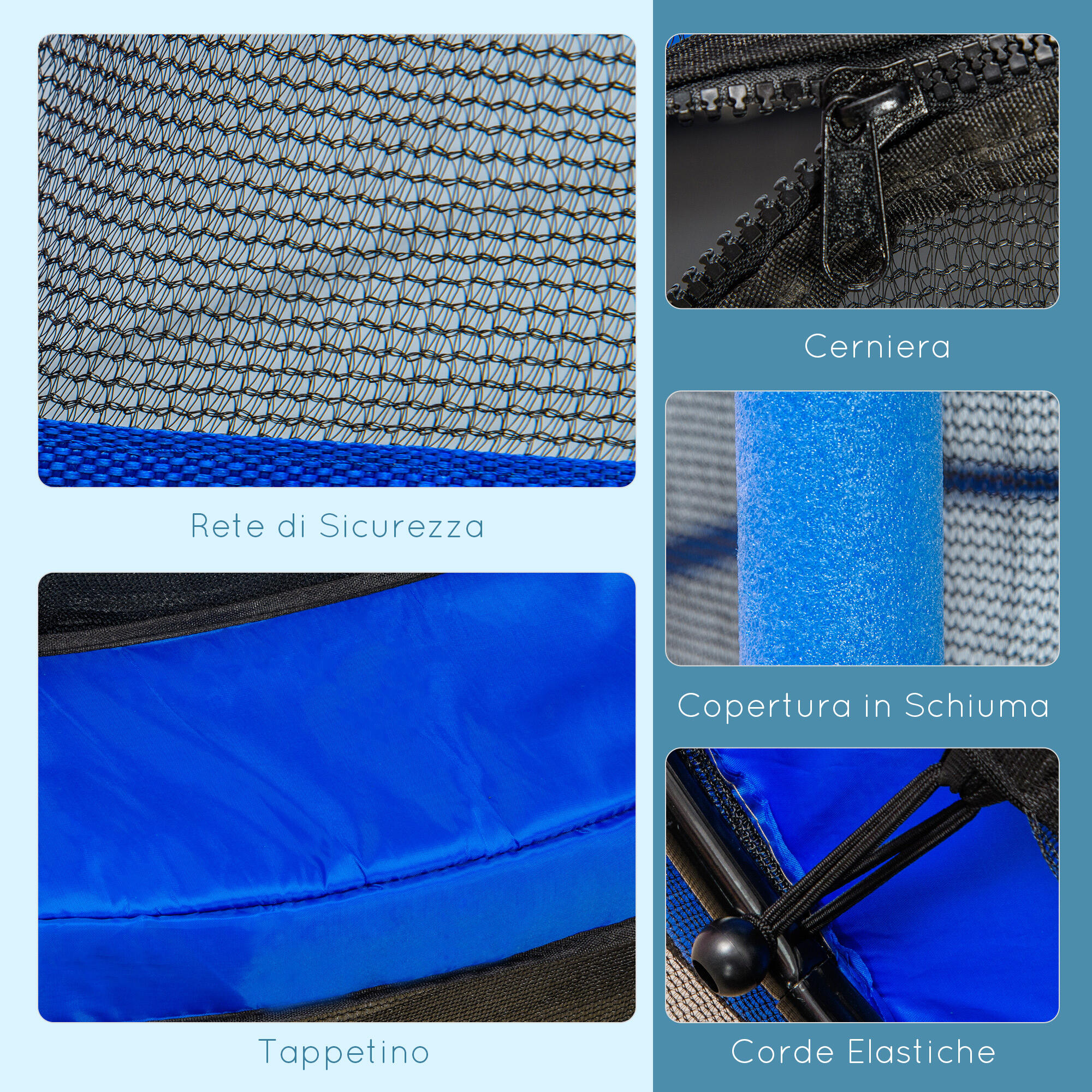 HOMCOM Tappeto Elastico per Bambini 3-10 Anni con Rete di Sicurezza Ø140 cm Blu 6/7