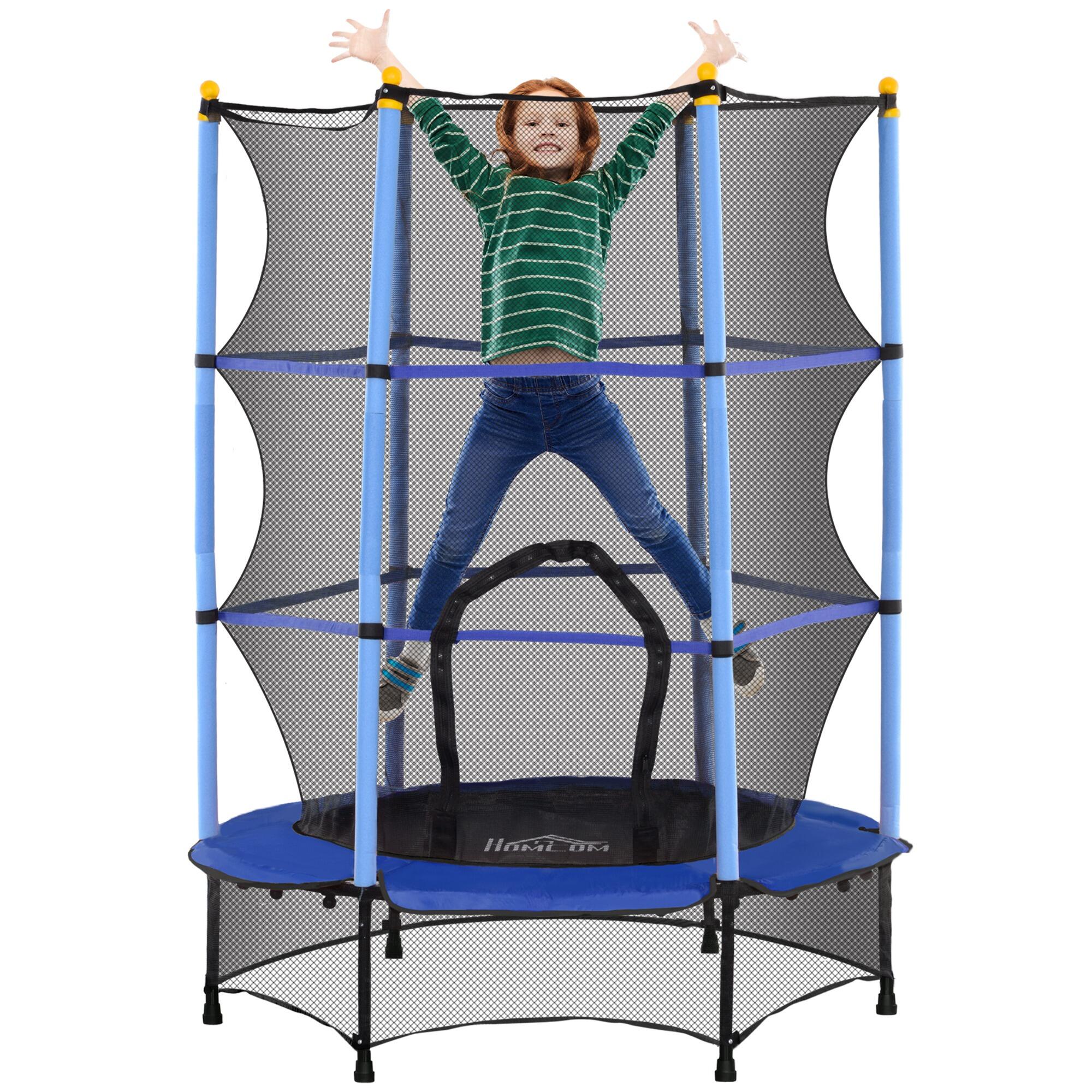 HOMCOM HOMCOM Tappeto Elastico per Bambini 3-10 Anni con Rete di Sicurezza Ø140 cm Blu