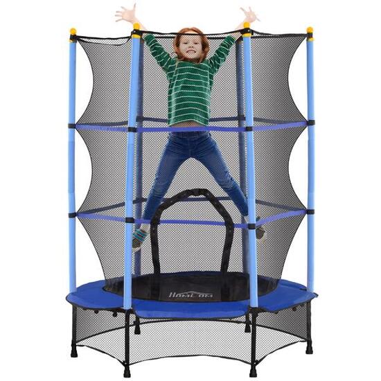 HOMCOM Tappeto Elastico per Bambini 3-10 Anni con Rete di Sicurezza Ø140 cm Blu