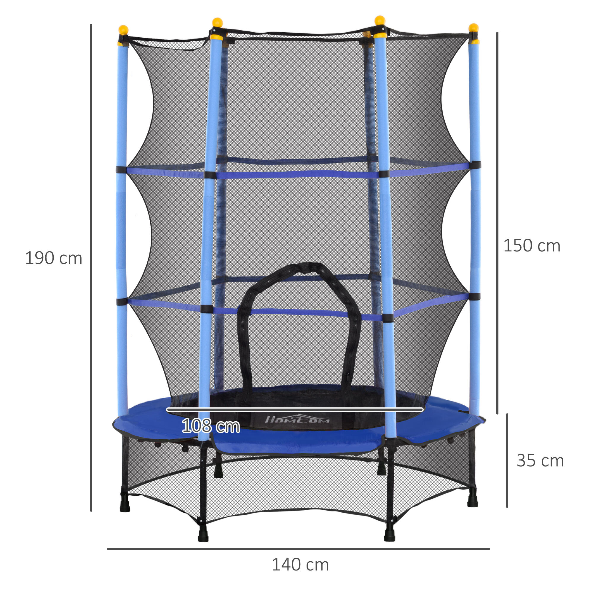 HOMCOM Tappeto Elastico per Bambini 3-10 Anni con Rete di Sicurezza Ø140 cm Blu 3/7