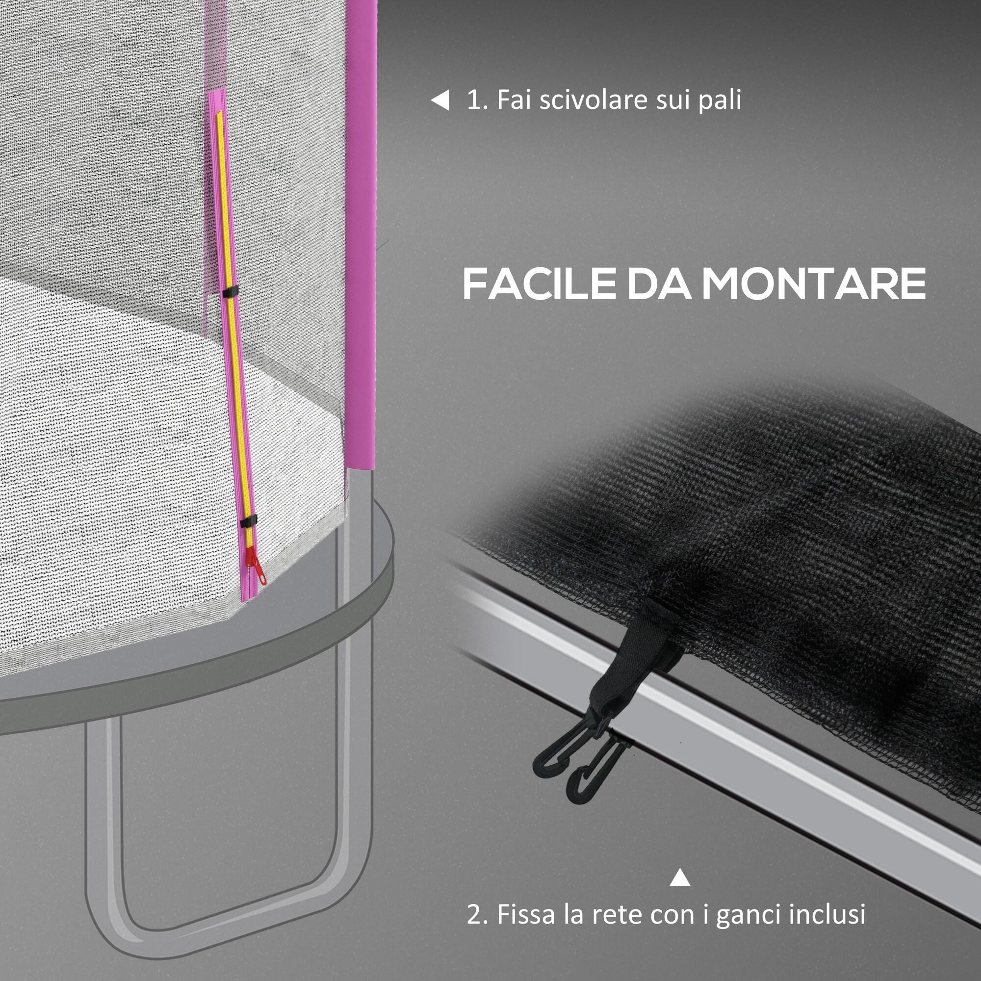 SPORTNOW Rete Protettiva per Trampolini a 8 Pali in PE Nero e Rosa 6/7