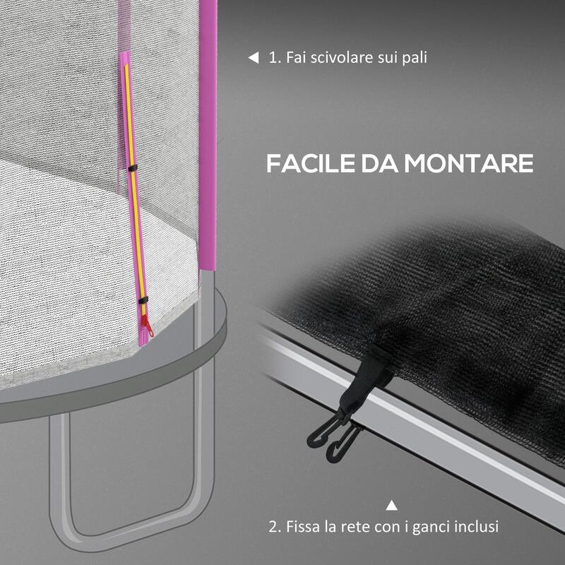 SPORTNOW Plasa de Protectie pentru Trambulina cu 8 Bare In pe Negru si Roz