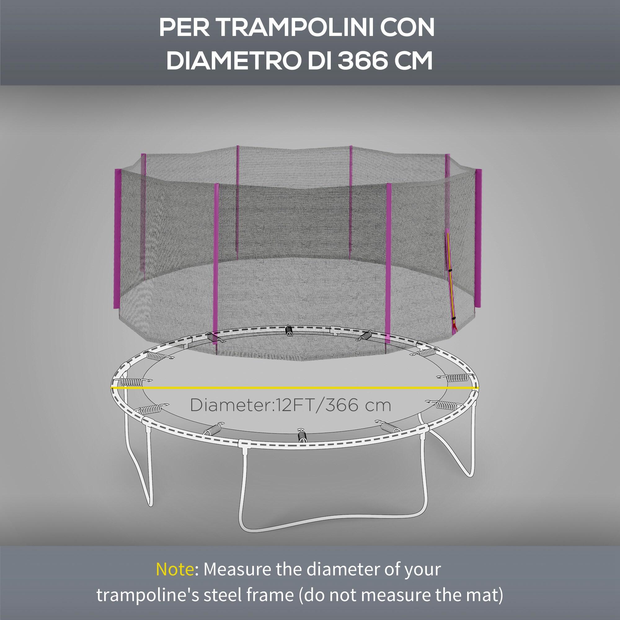 SPORTNOW Rete Protettiva per Trampolini a 8 Pali in PE Nero e Rosa 4/7