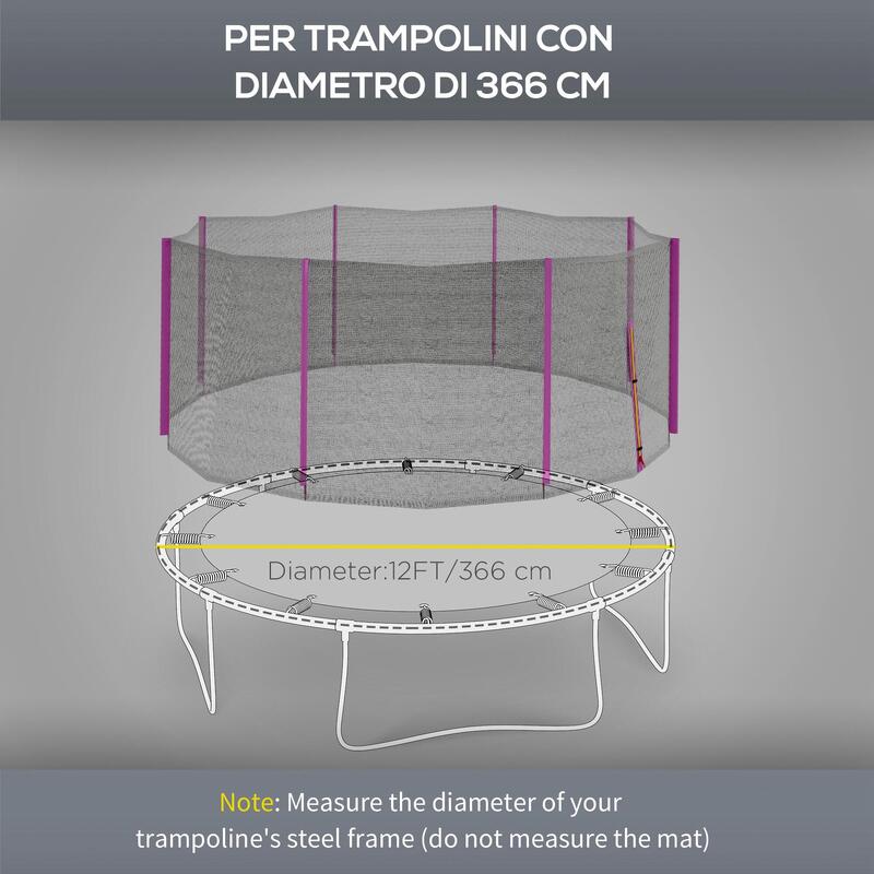 SPORTNOW Plasa de Protectie pentru Trambulina cu 8 Bare In pe Negru si Roz