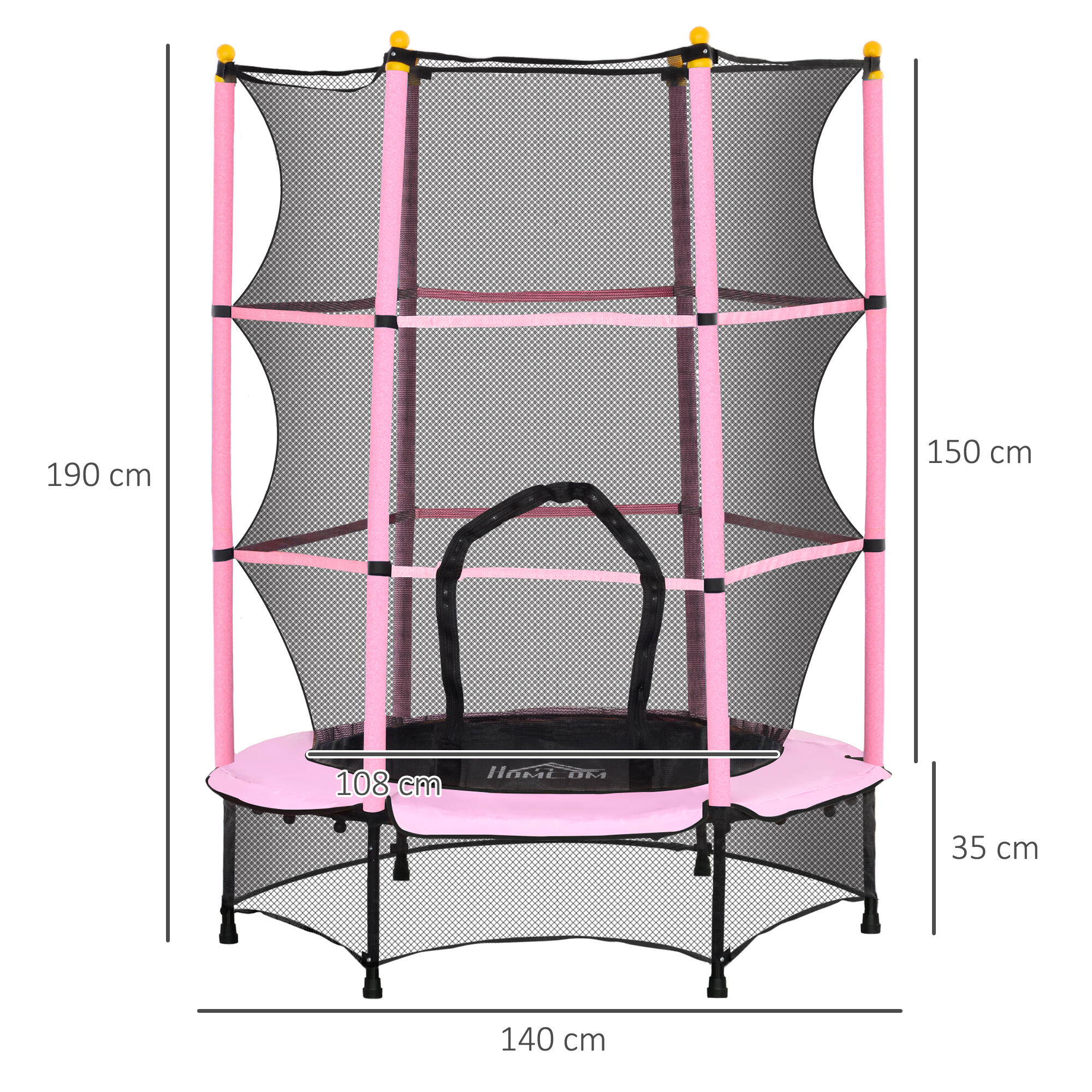 HOMCOM Tappeto Elastico per Bambini 3-10 Anni con Rete di Sicurezza Ø140 cm Rosa 3/7