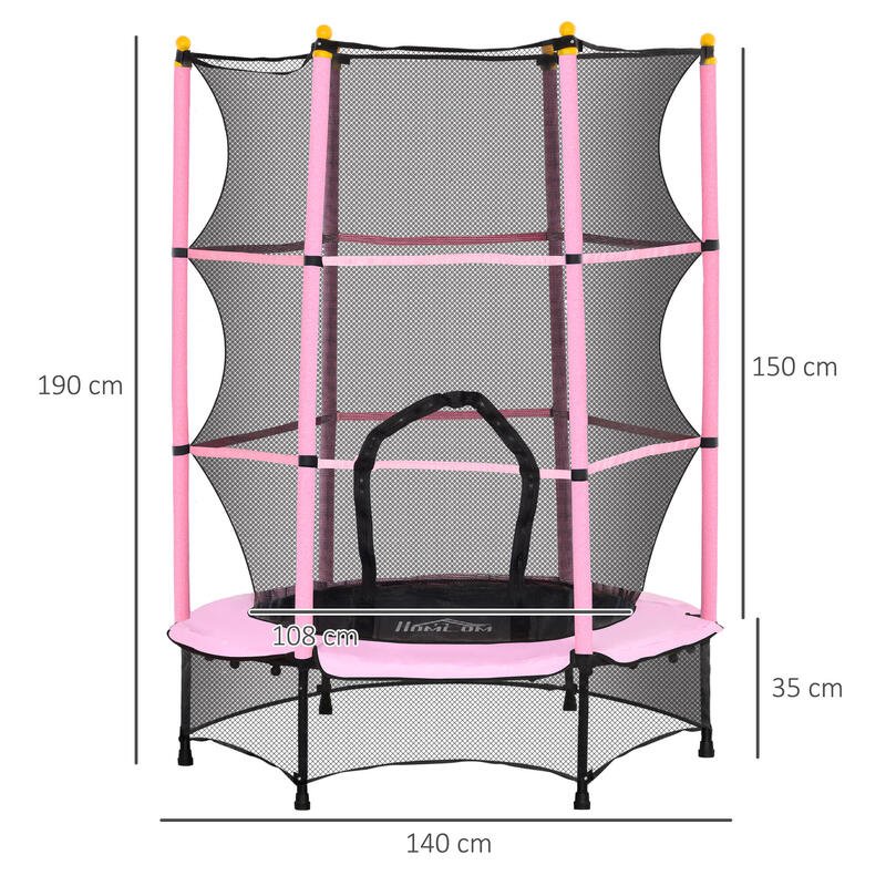 HOMCOM Trambulina  pentru Copii 3-10 Ani cu Plasa de siguranta Ø140 cm Roz