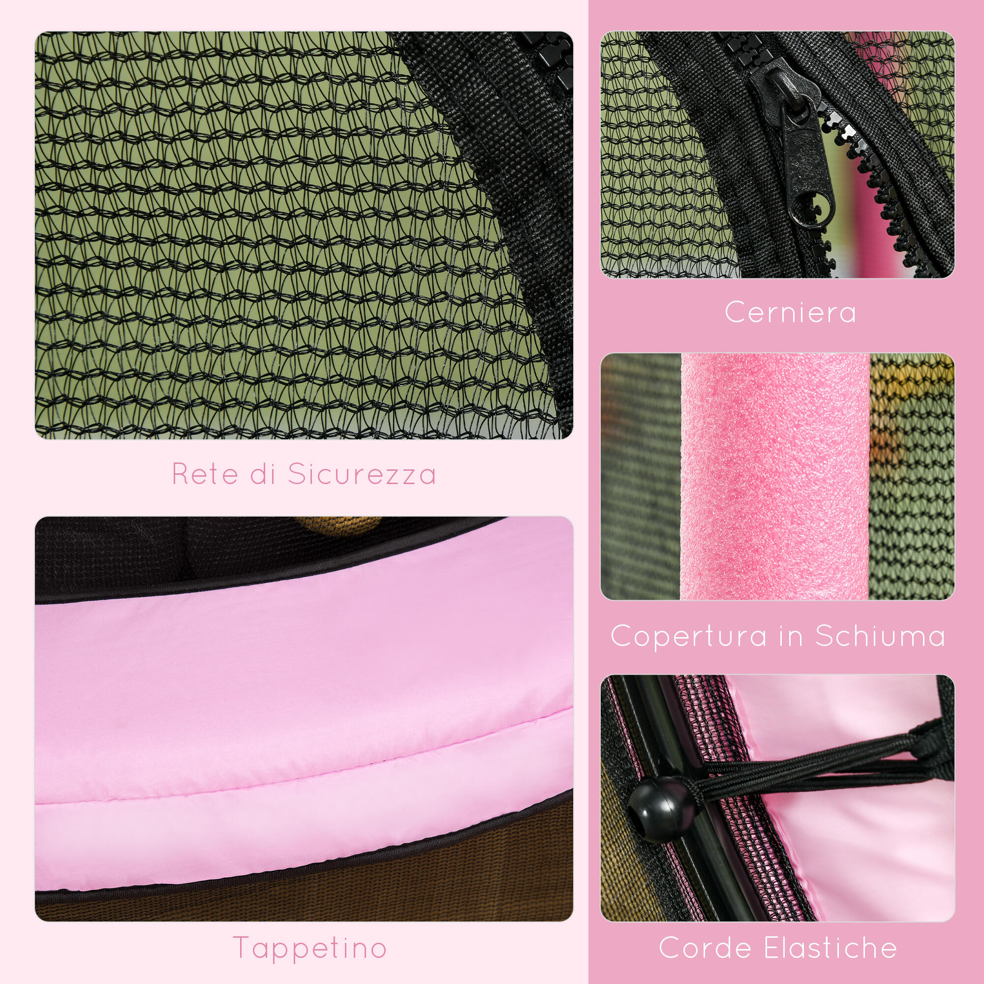 HOMCOM Tappeto Elastico per Bambini 3-10 Anni con Rete di Sicurezza Ø140 cm Rosa 6/7