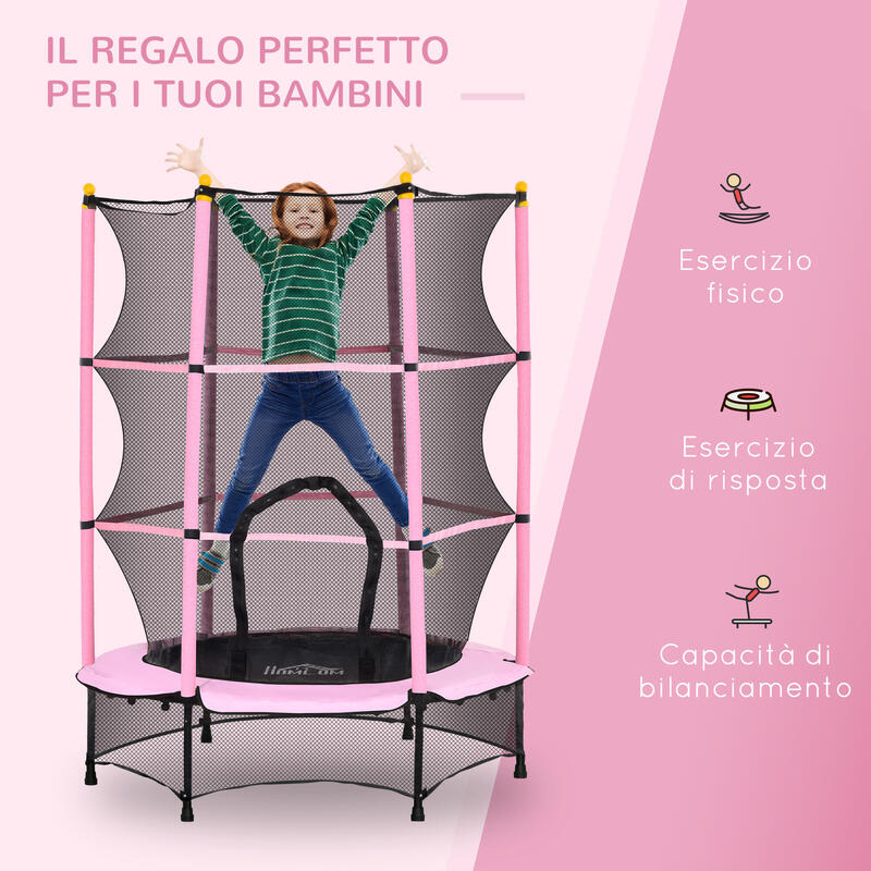 HOMCOM Trambulina  pentru Copii 3-10 Ani cu Plasa de siguranta Ø140 cm Roz