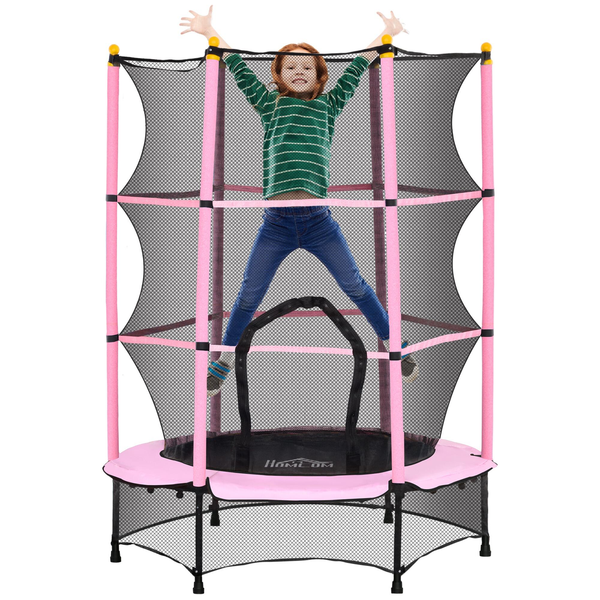 HOMCOM HOMCOM Tappeto Elastico per Bambini 3-10 Anni con Rete di Sicurezza Ø140 cm Rosa