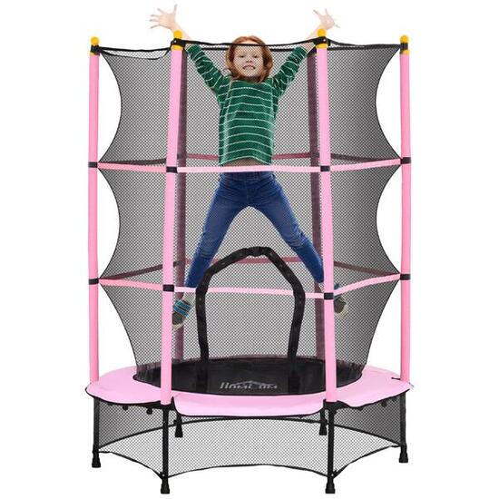 HOMCOM Tappeto Elastico per Bambini 3-10 Anni con Rete di Sicurezza Ø140 cm Rosa