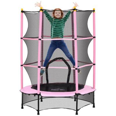 HOMCOM Tappeto Elastico per Bambini 3-10 Anni con Rete di Sicurezza Ø140 cm Rosa