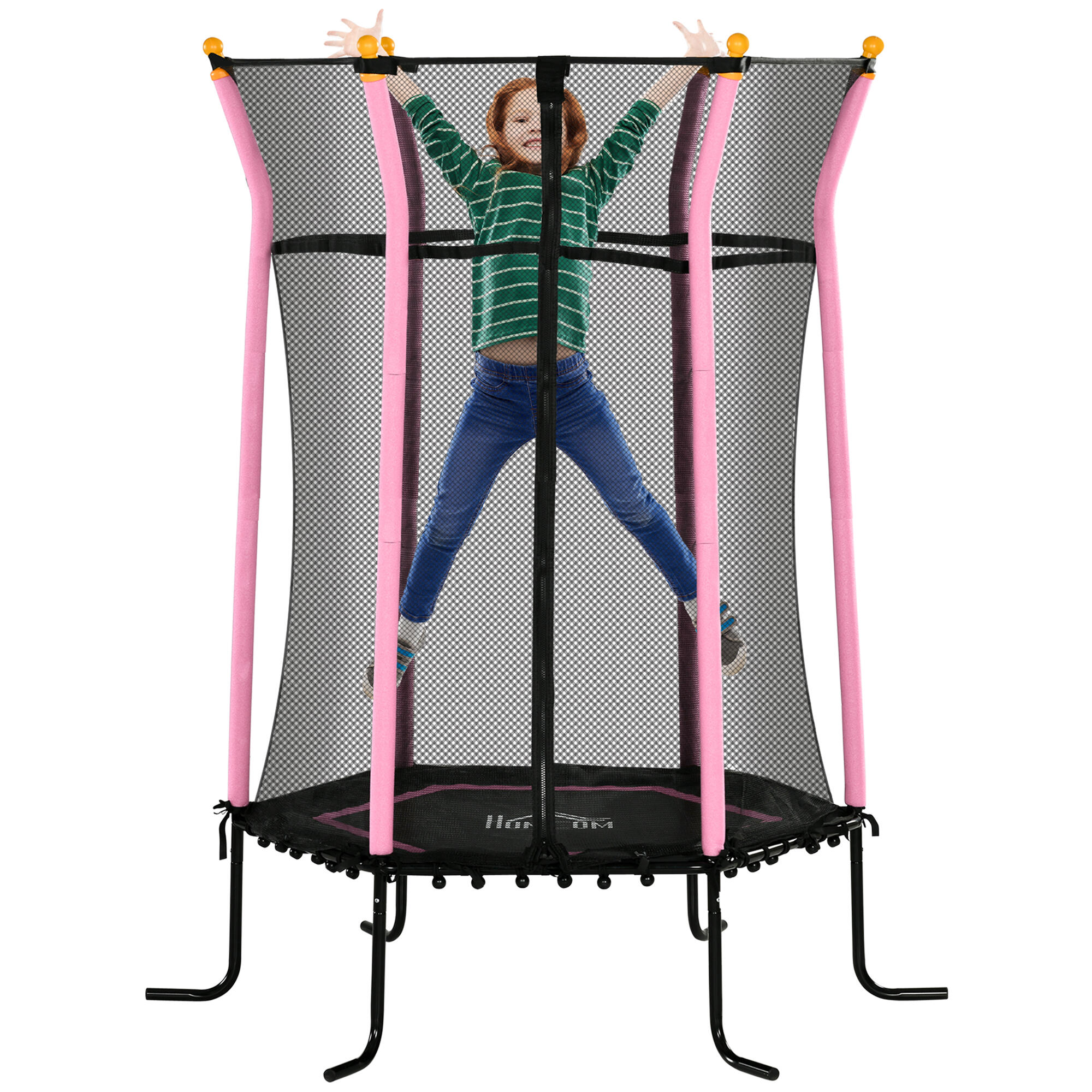 HOMCOM HOMCOM Tappeto Elastico per Bambini con Ingresso a Zip e Pali Imbottiti Rosa