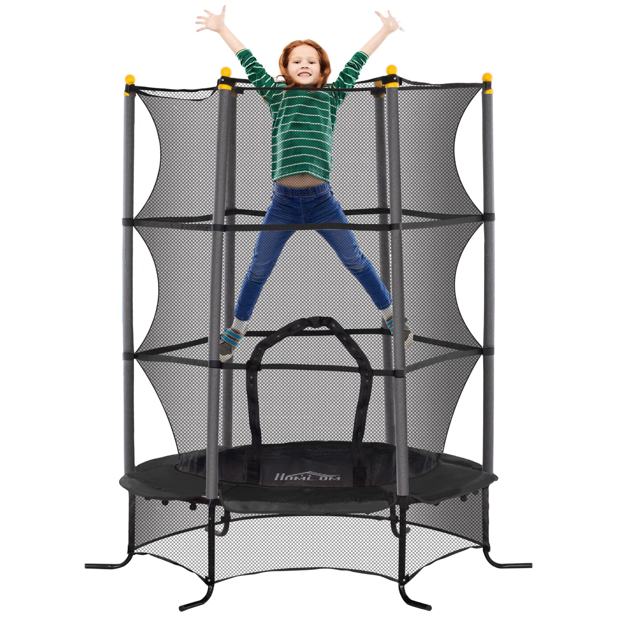 HOMCOM HOMCOM Trampolino Elastico Bambini 3-10 Anni Ø1.6x1.9m e Rete di Sicurezza Nero