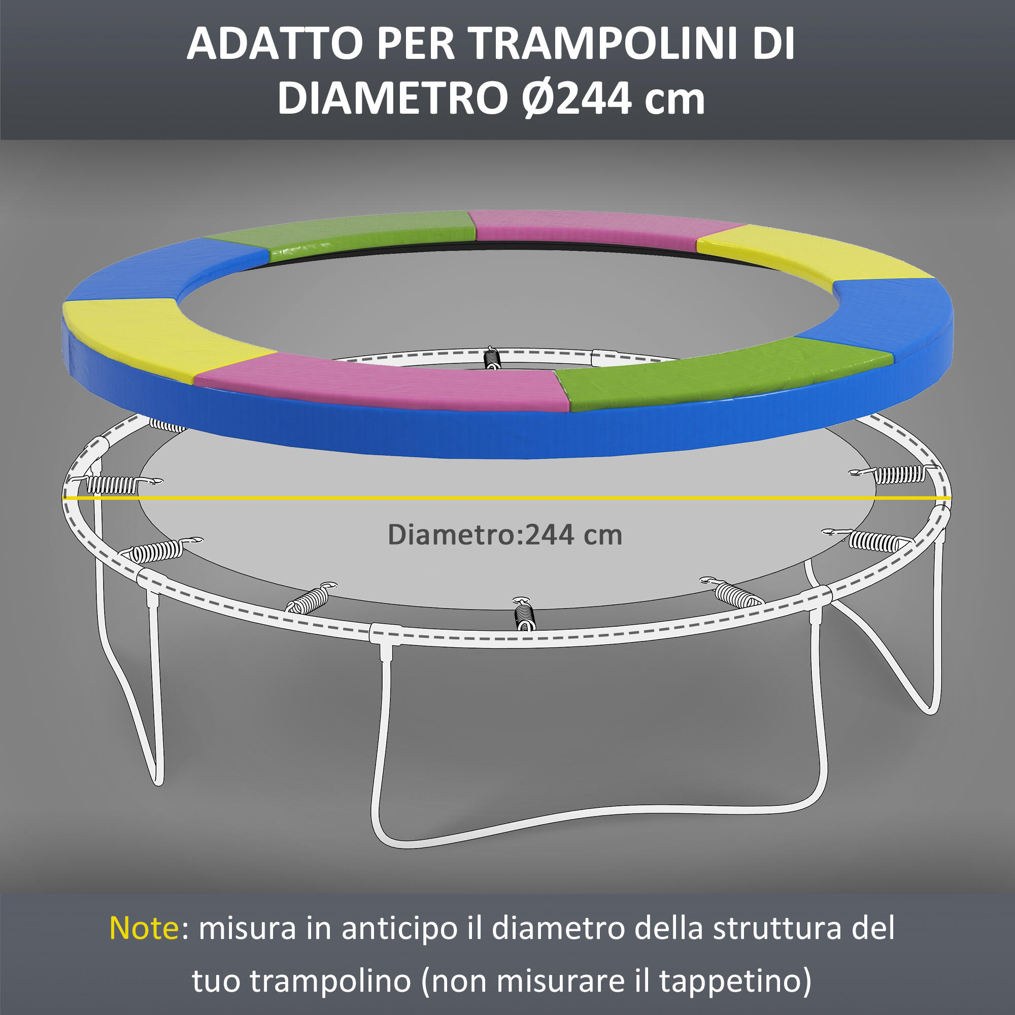 SPORTNOW Copertura Tappeto Elastico Ø244x30 cm Pieghevole Portatile Multicolore 4/7