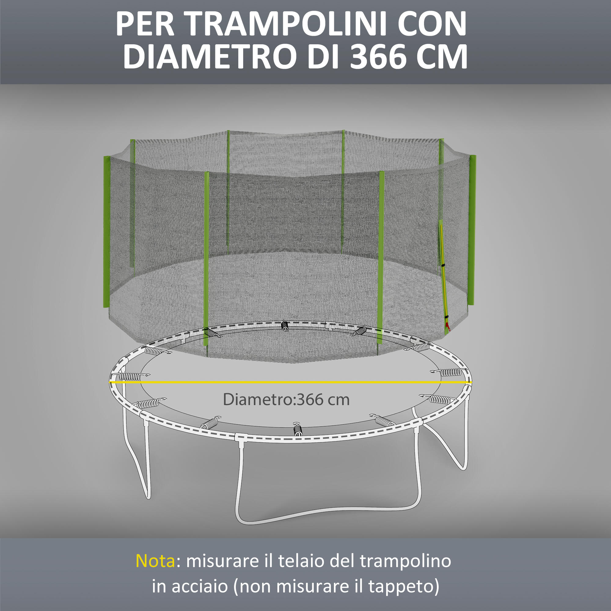 SPORTNOW Rete Protettiva per Trampolini a 8 Pali in PE Nero e Verde 4/7
