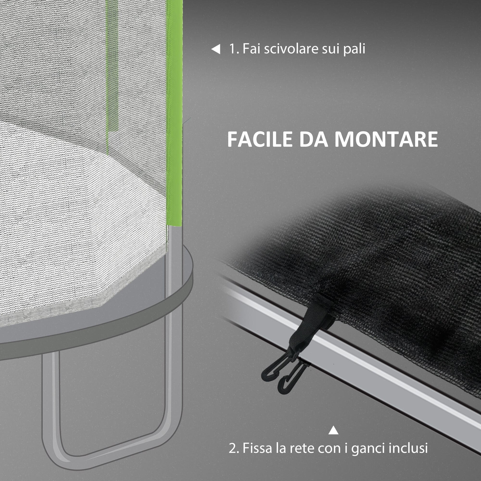 SPORTNOW Rete Protettiva per Trampolini a 8 Pali in PE Nero e Verde 6/7