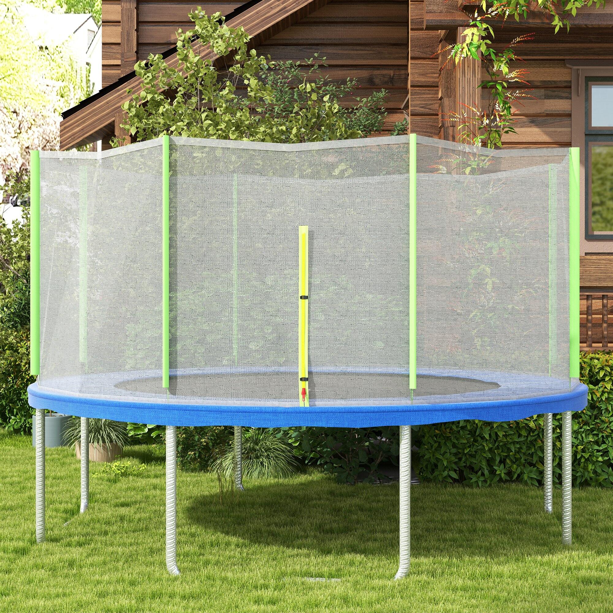 SPORTNOW Rete Protettiva per Trampolini a 8 Pali in PE Nero e Verde 7/7