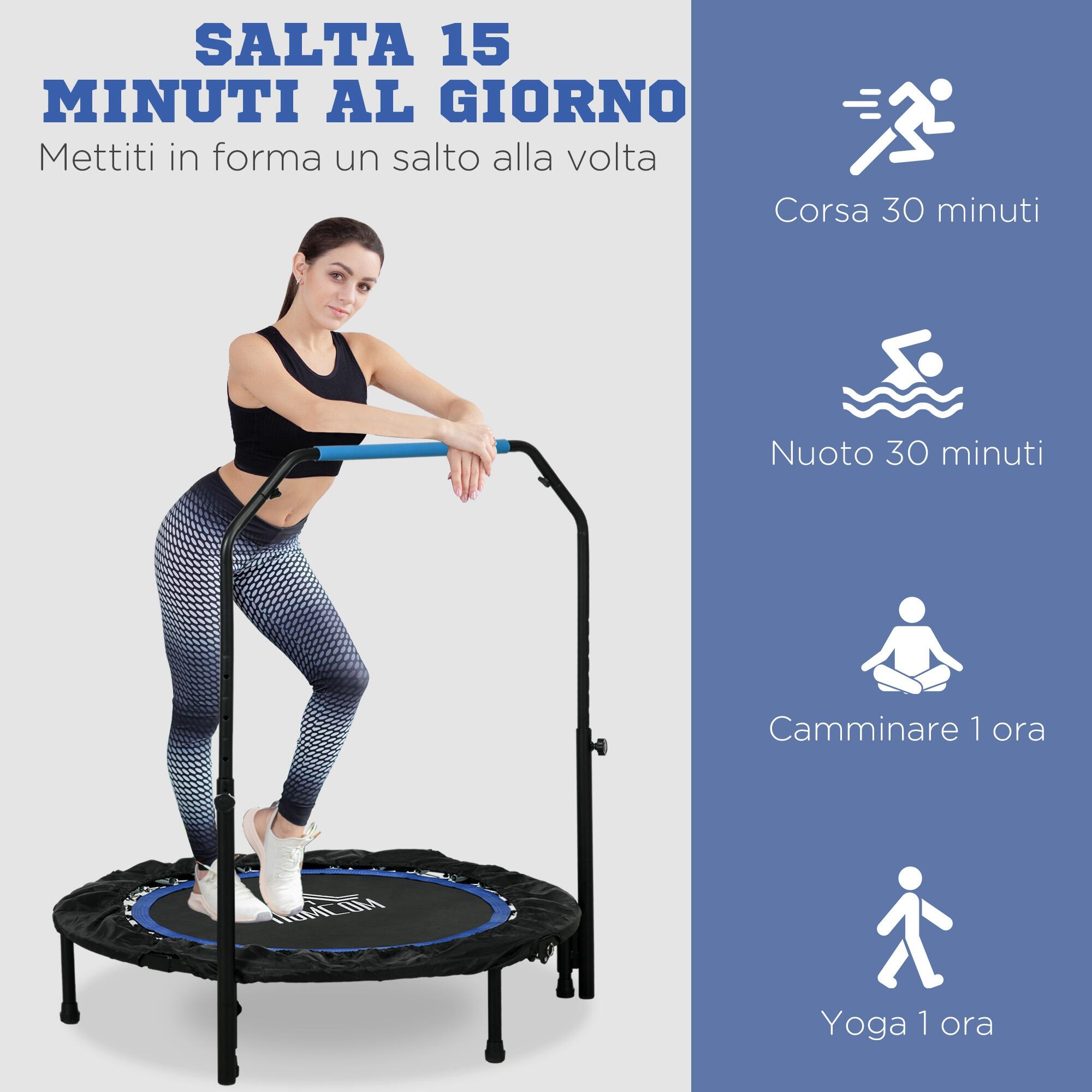 HOMCOM Mini Trampolino Fitness Ø102 cm Pieghevole con Manubrio Regolabile Blu 7/7
