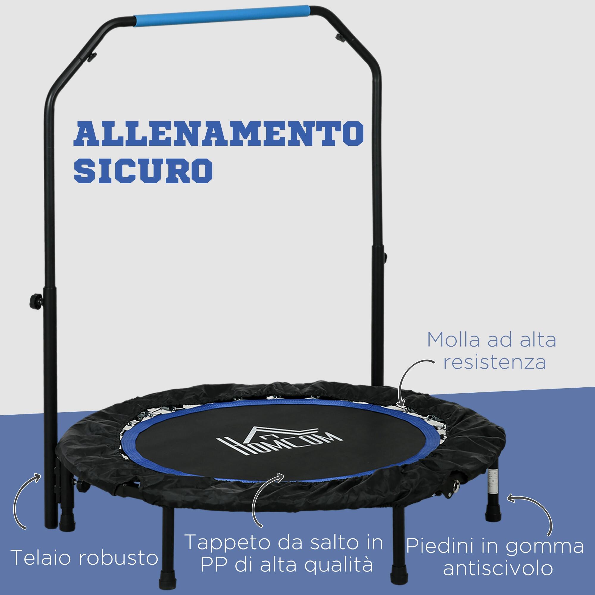 HOMCOM Mini Trampolino Fitness Ø102 cm Pieghevole con Manubrio Regolabile Blu 6/7