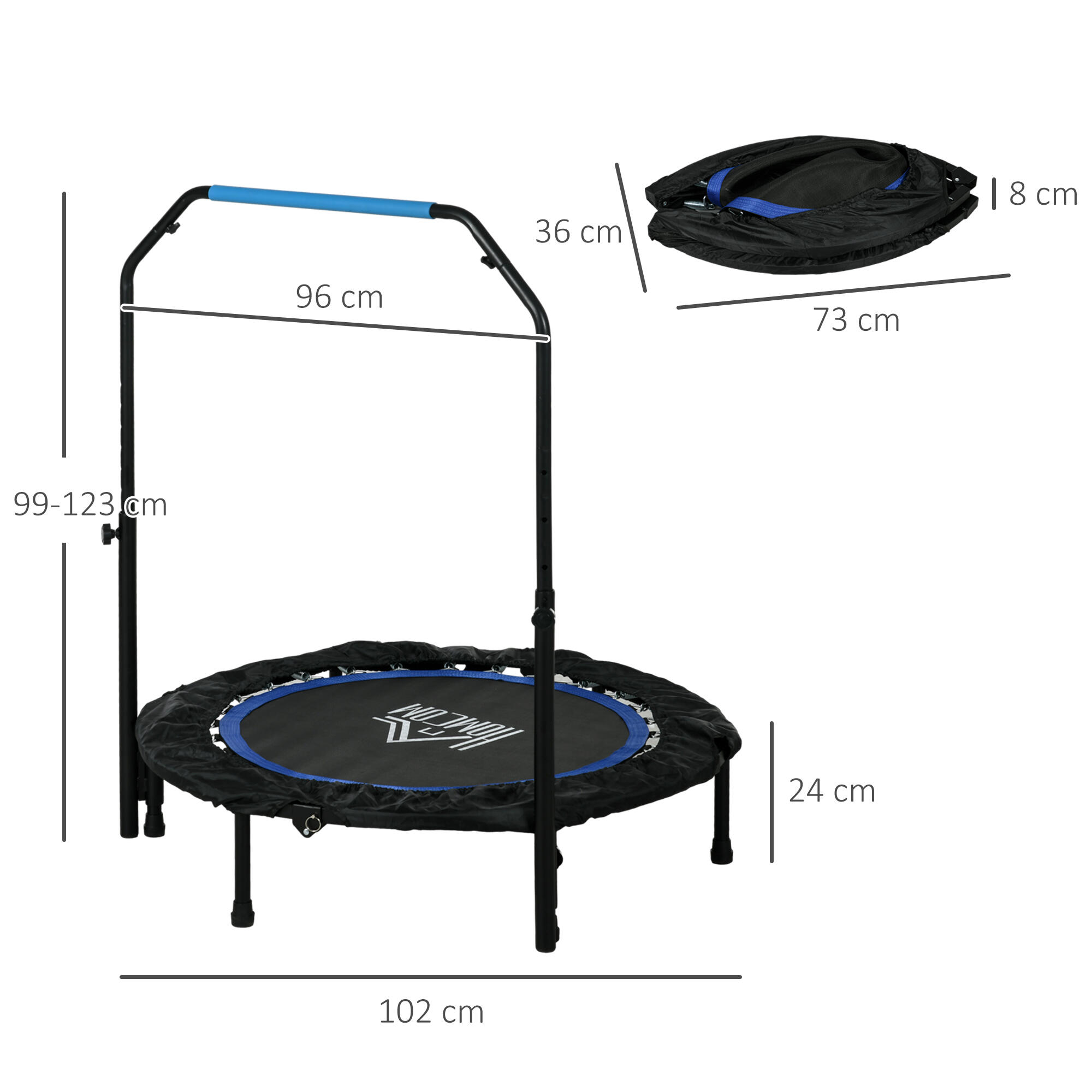 HOMCOM Mini Trampolino Fitness Ø102 cm Pieghevole con Manubrio Regolabile Blu 3/7