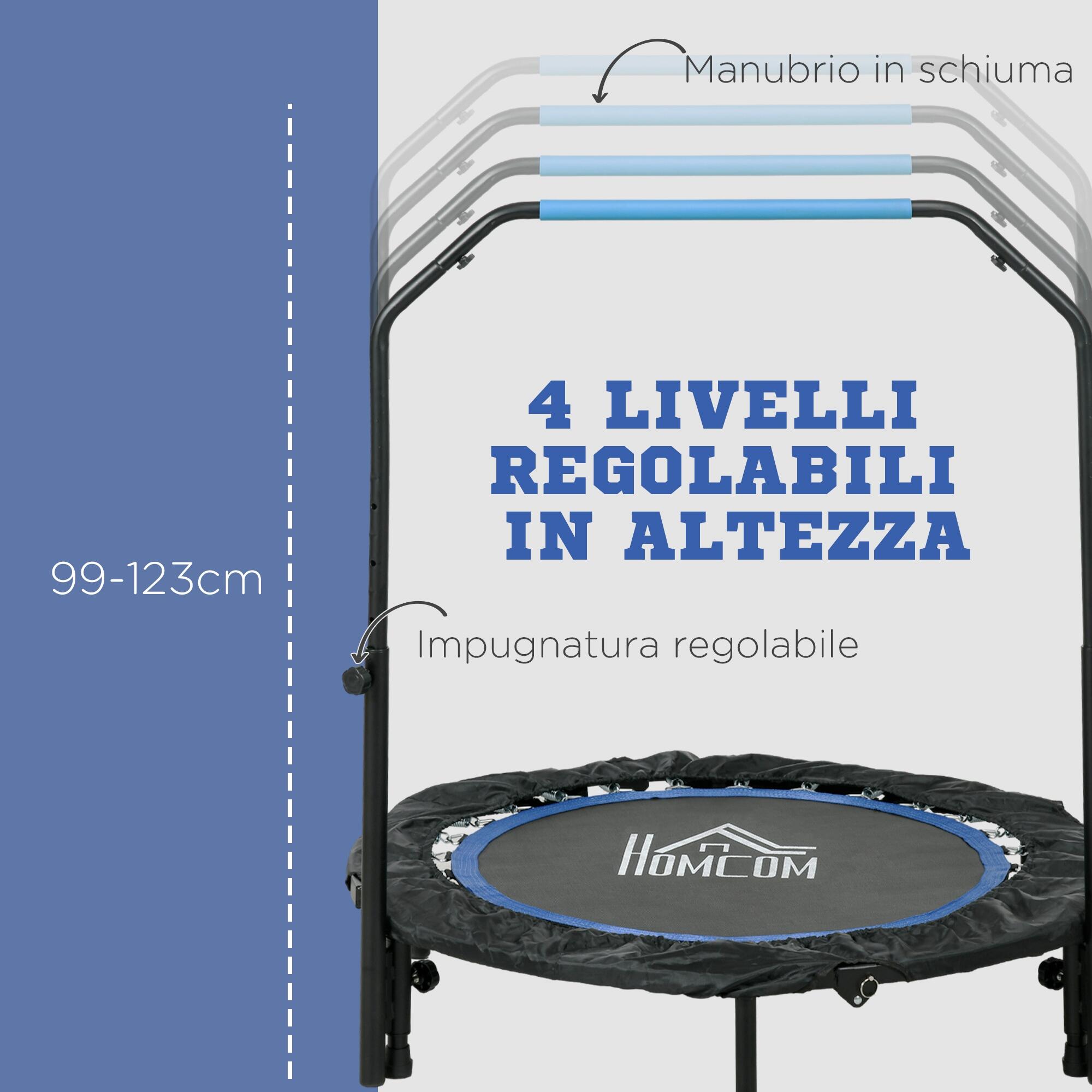 HOMCOM Mini Trampolino Fitness Ø102 cm Pieghevole con Manubrio Regolabile Blu 4/7