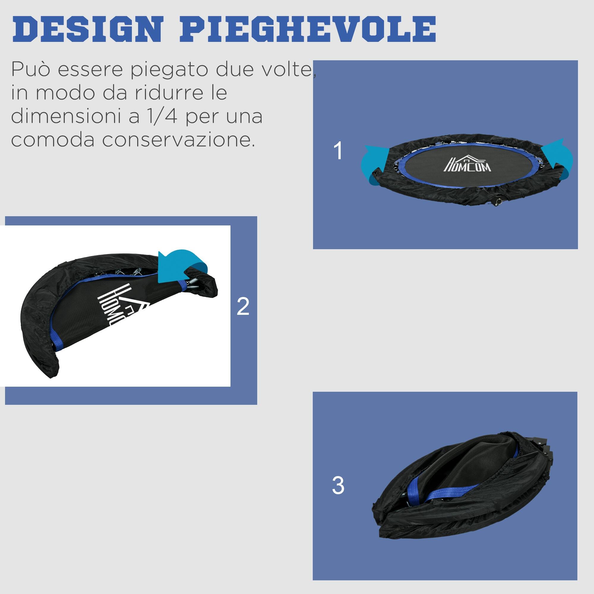 HOMCOM Mini Trampolino Fitness Ø102 cm Pieghevole con Manubrio Regolabile Blu 5/7