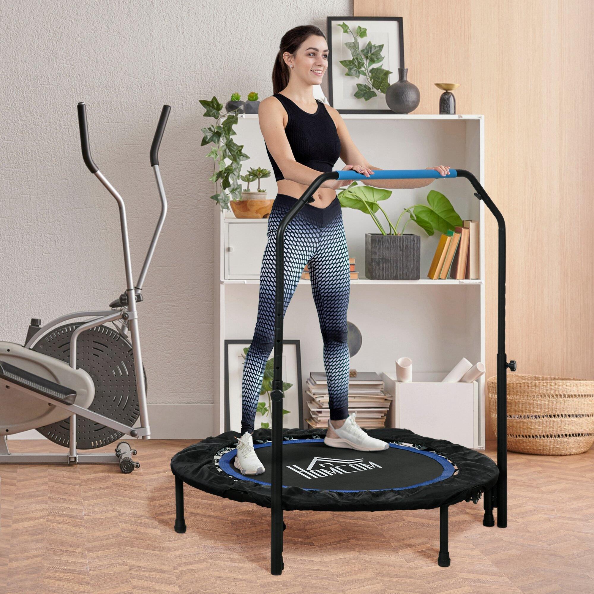 HOMCOM Mini Trampolino Fitness Ø102 cm Pieghevole con Manubrio Regolabile Blu 2/7