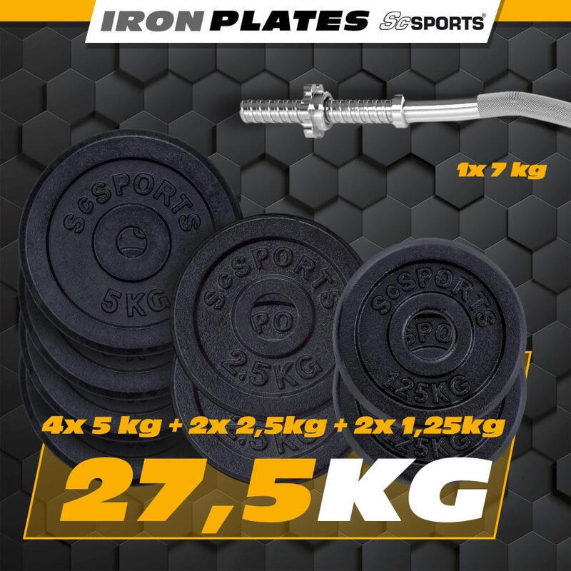 Set de discuri de greutate si bara curl, 35 KG, ScSPORTS®