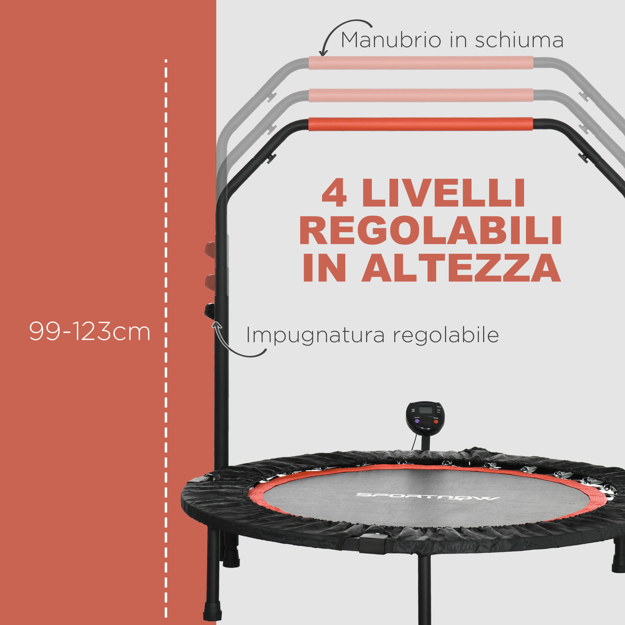 HOMCOM Mini Trampolino Fitness Ø102 cm Pieghevole con Manubrio Regolabile Nero 4/7