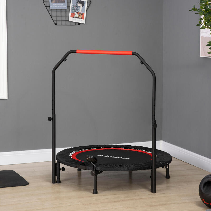 HOMCOM Mini Trambulină Fitness Ø102 cm Pliabilă cu Ghidon Reglabil Negru