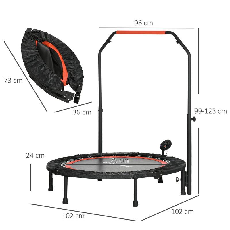 HOMCOM Mini Trambulină Fitness Ø102 cm Pliabilă cu Ghidon Reglabil Negru