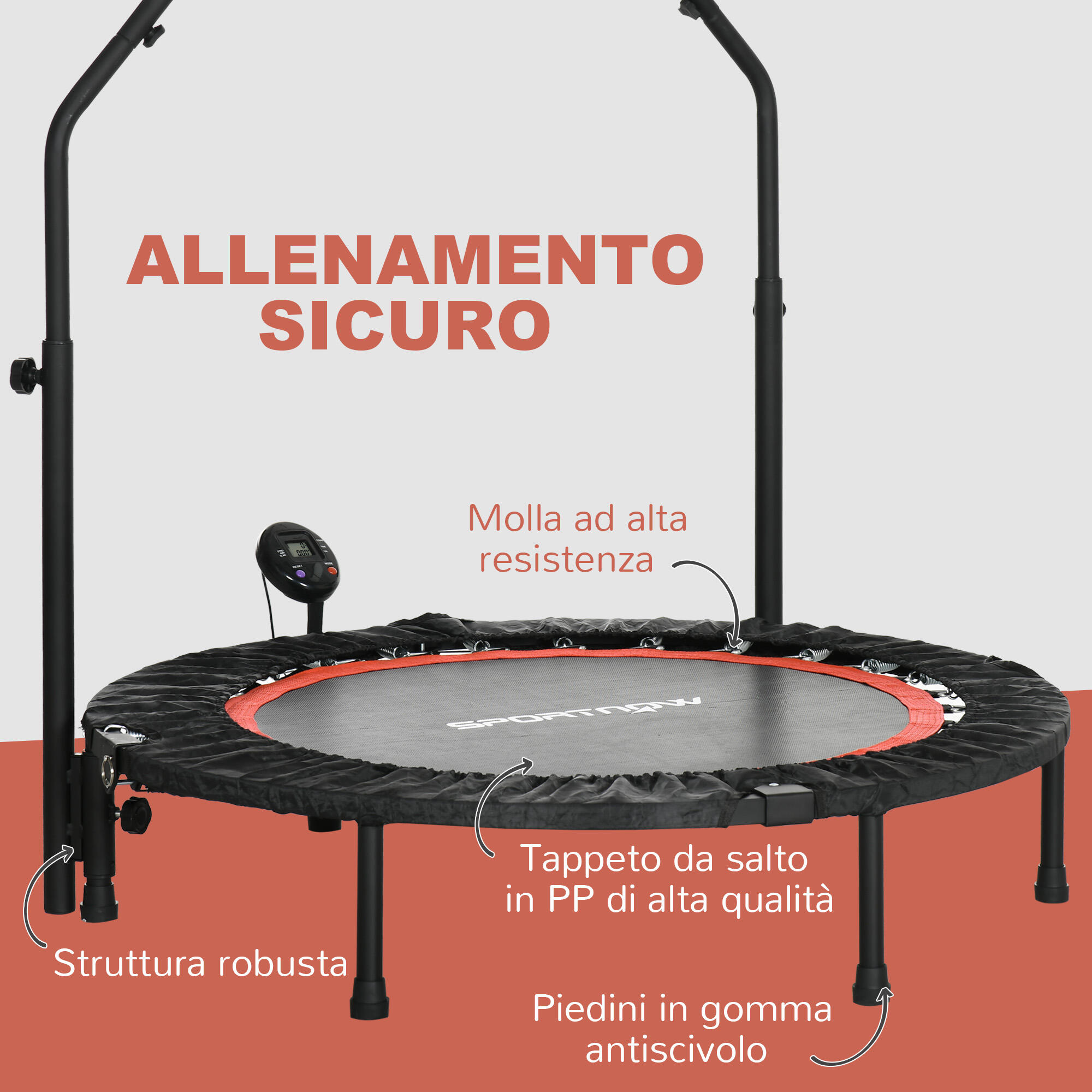 HOMCOM Mini Trampolino Fitness Ø102 cm Pieghevole con Manubrio Regolabile Nero 7/7