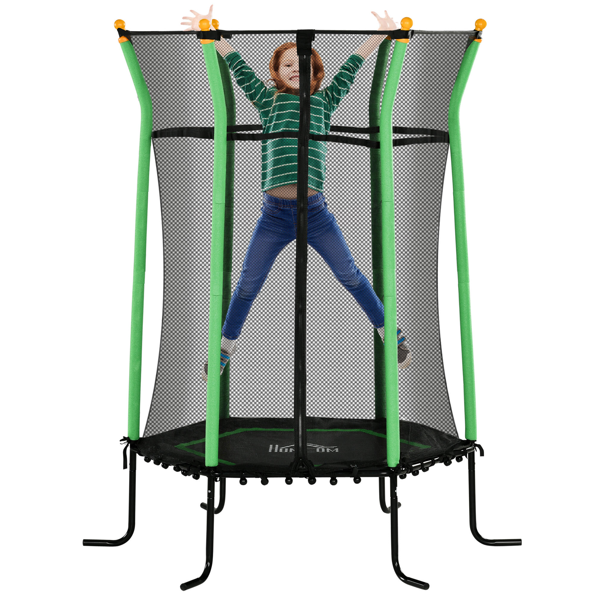 HOMCOM HOMCOM Tappeto Elastico per Bambini con Ingresso a Zip e Pali Imbottiti Verde