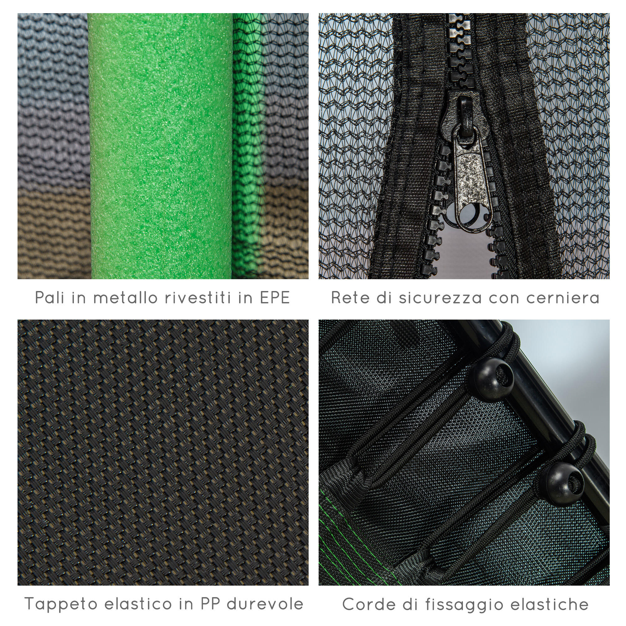HOMCOM Tappeto Elastico per Bambini con Ingresso a Zip e Pali Imbottiti Verde 6/7