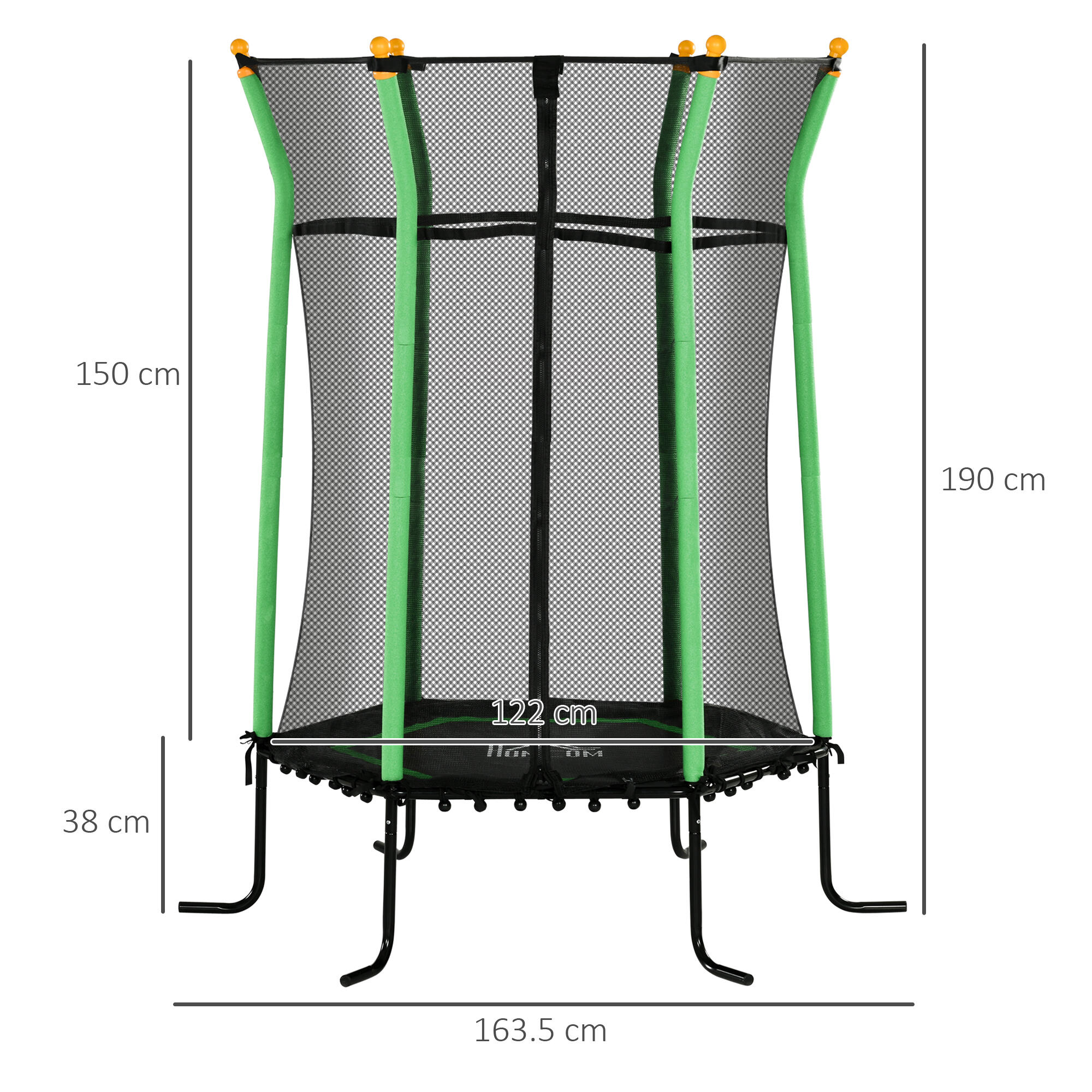 HOMCOM Tappeto Elastico per Bambini con Ingresso a Zip e Pali Imbottiti Verde 3/7