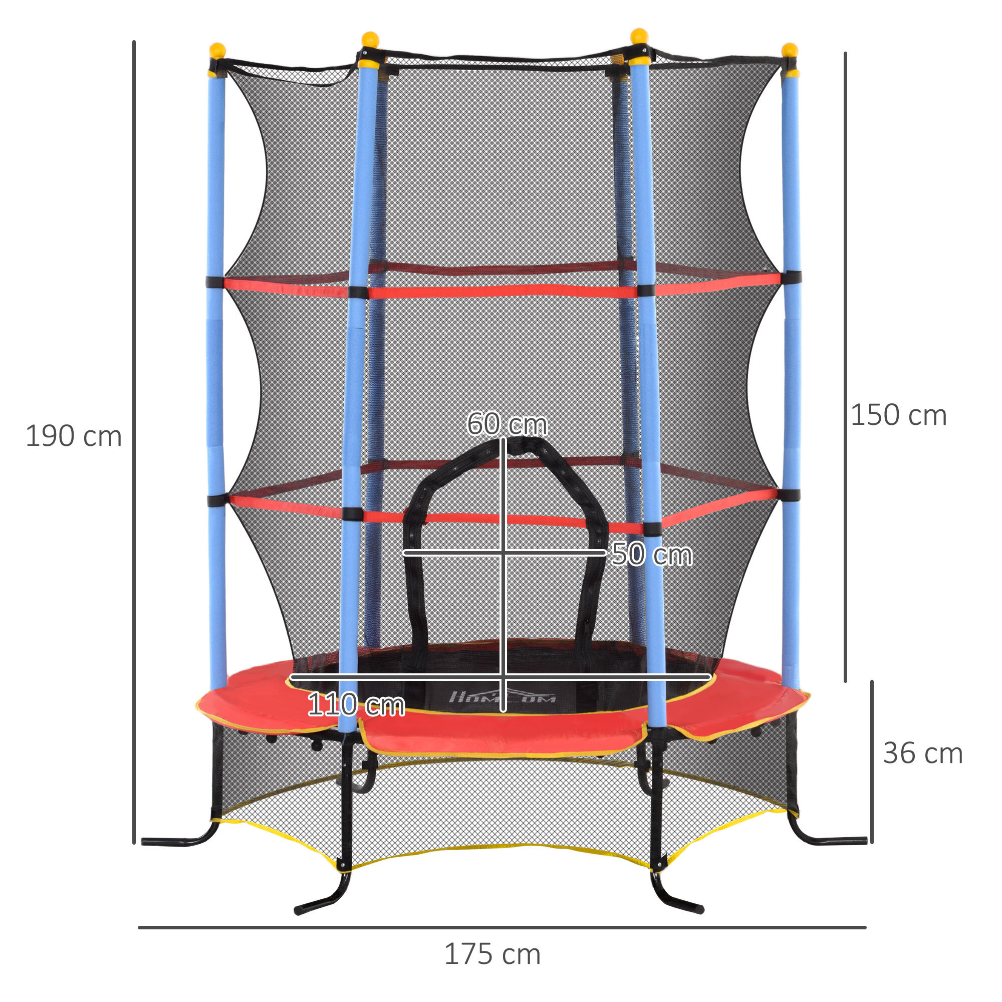 HOMCOM Trampolino per Bambini 3-10 Anni Rete di Sicurezza e Pali Imbottiti Blu 3/7