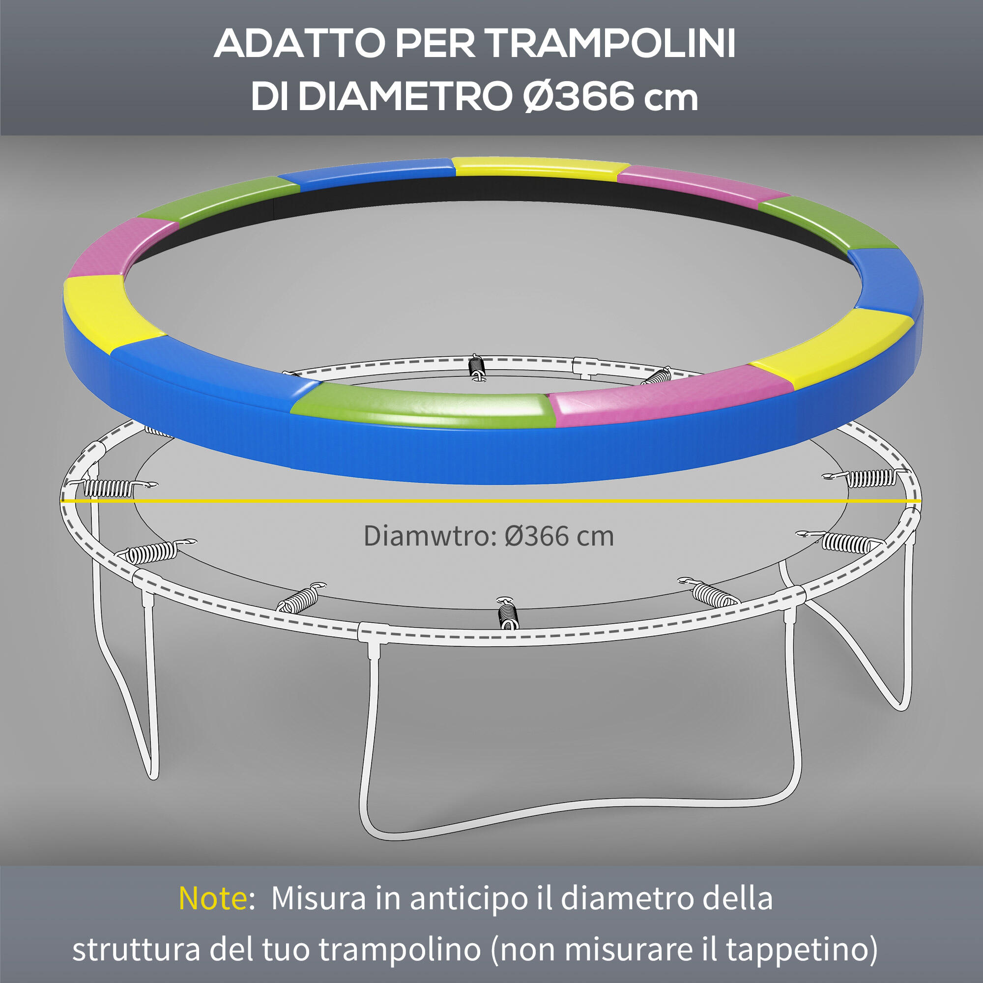 SPORTNOW Copertura Tappeto Elastico Ø366x30 cm Pieghevole Portatile Multicolore 4/7