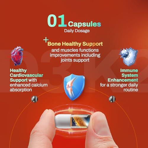 Vitamina D3yK2 Fortalecer Huesos Absorción de Calcio Apoya Sistema Inmunológico 5/6