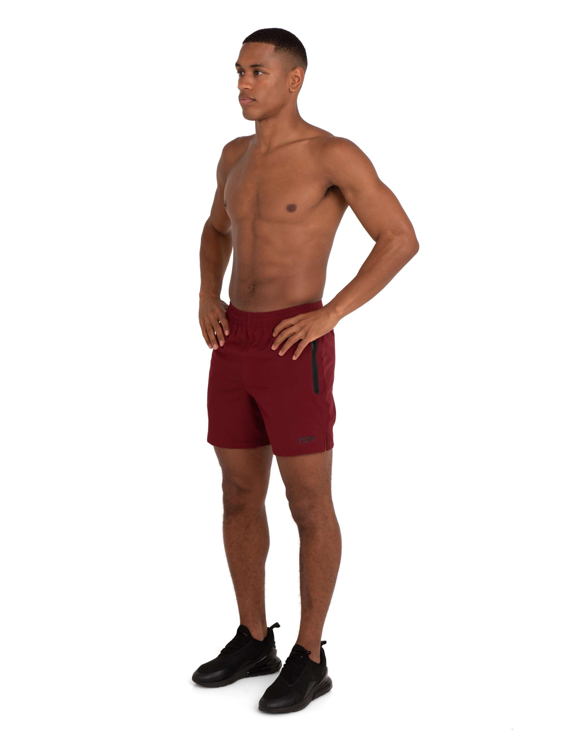 Men's Elite Tech Lightweight Running Shorts with Zip Pockets - Maroon 4/7