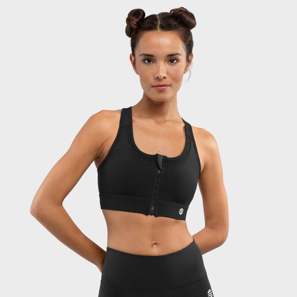 Stanik sportowy fitness damski - Wysokie wsparcie Squat Black