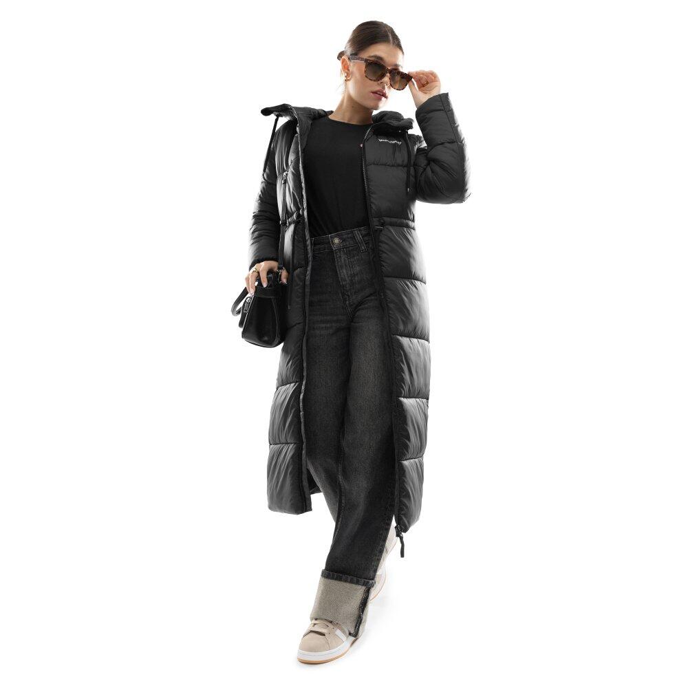 Dames Lifestyle lange pufferjas Finland Zwart 3/4