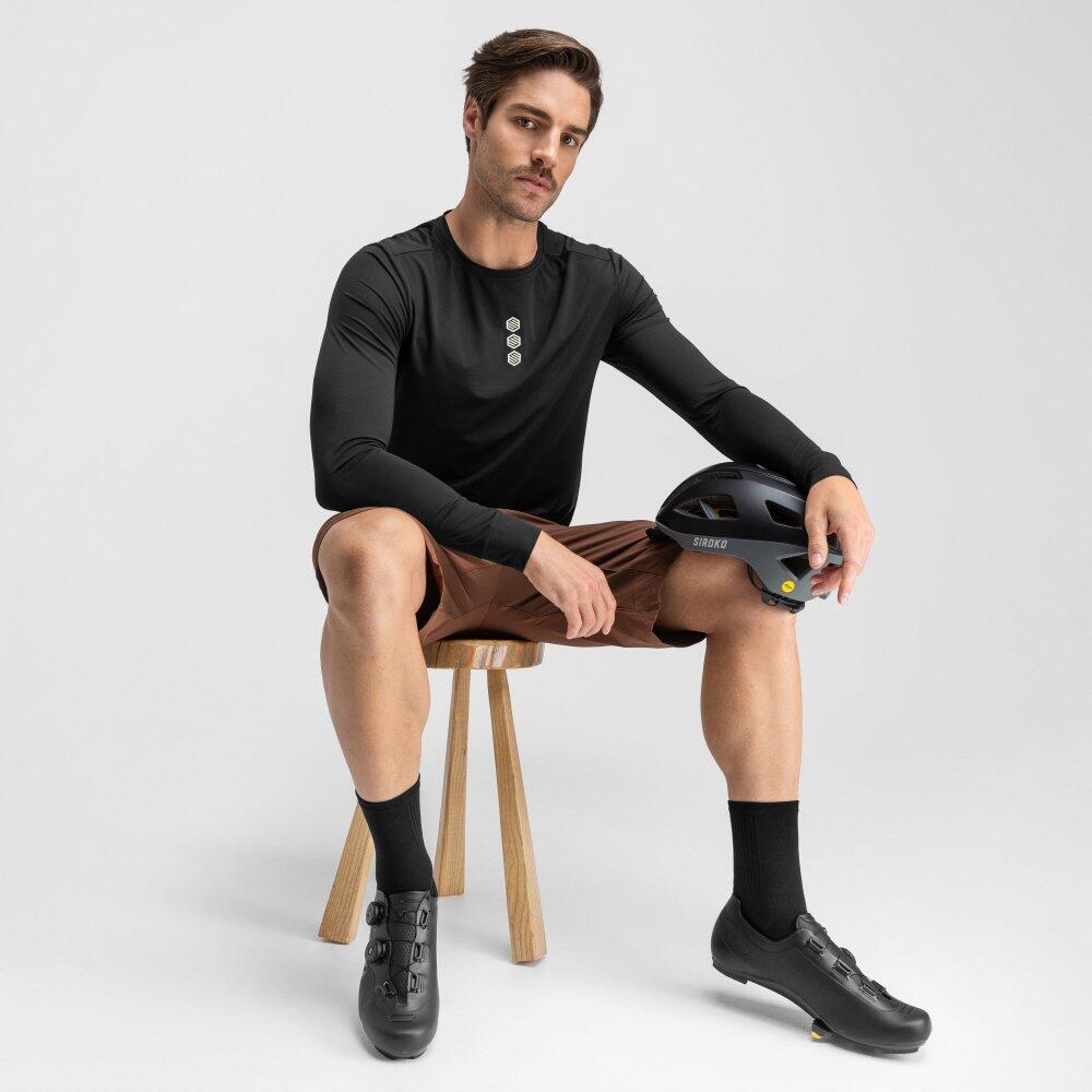 Herren Radsport langärmeliges gravel-t-shirt Rubra Schwarz 3/8