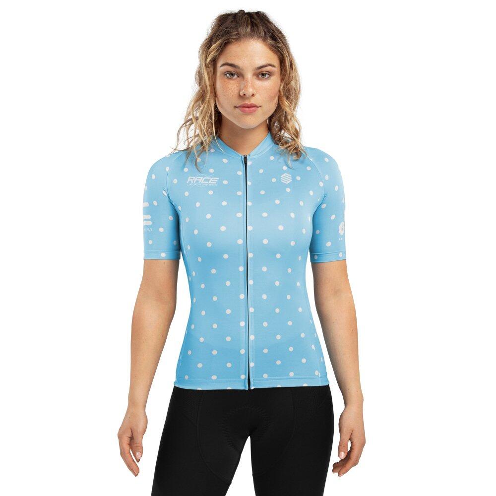 Dames Wielrennen   wielershirt Bio Race Dots Blauw 1/7