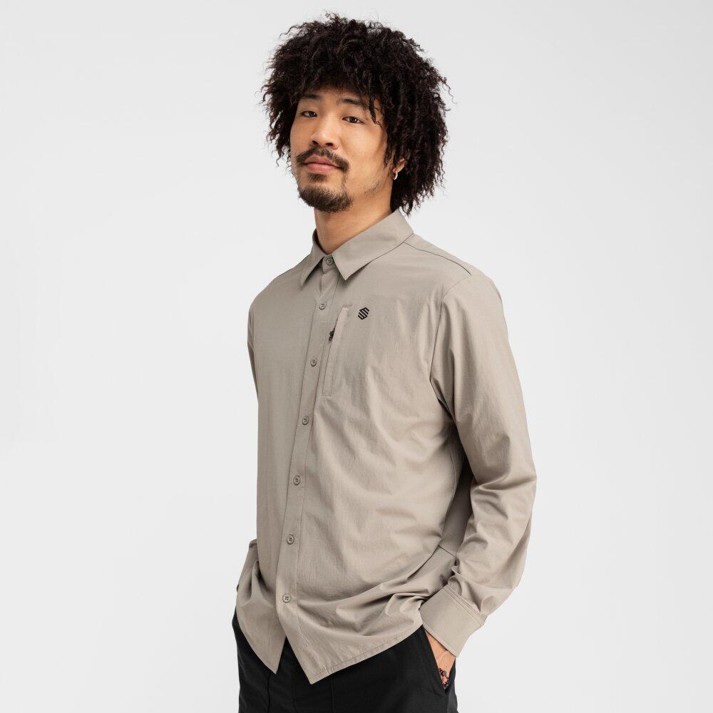 Camicia da escursionismo Ferrata uomo Marrone maniche lunghe UPF 50+ 2/8