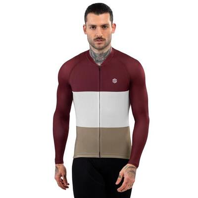 Heren wielrennen wielershirt lange mouw m2 triplet bordeaux
