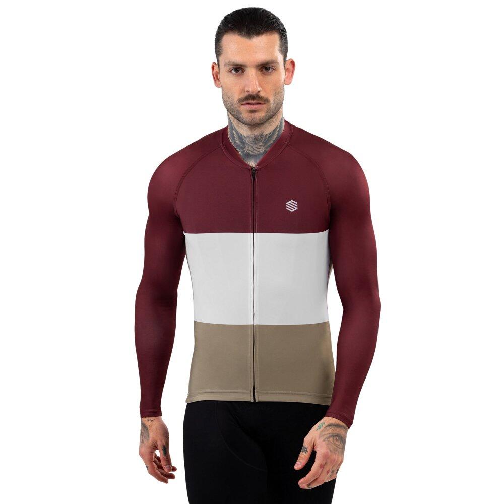 SIROKO Pánský cyklistický dres s dlouhým rukávem M2 Triplet Vínová
