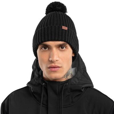 Herren und Damen Wintersport Winter-Bommelmütze Nori Schwarz